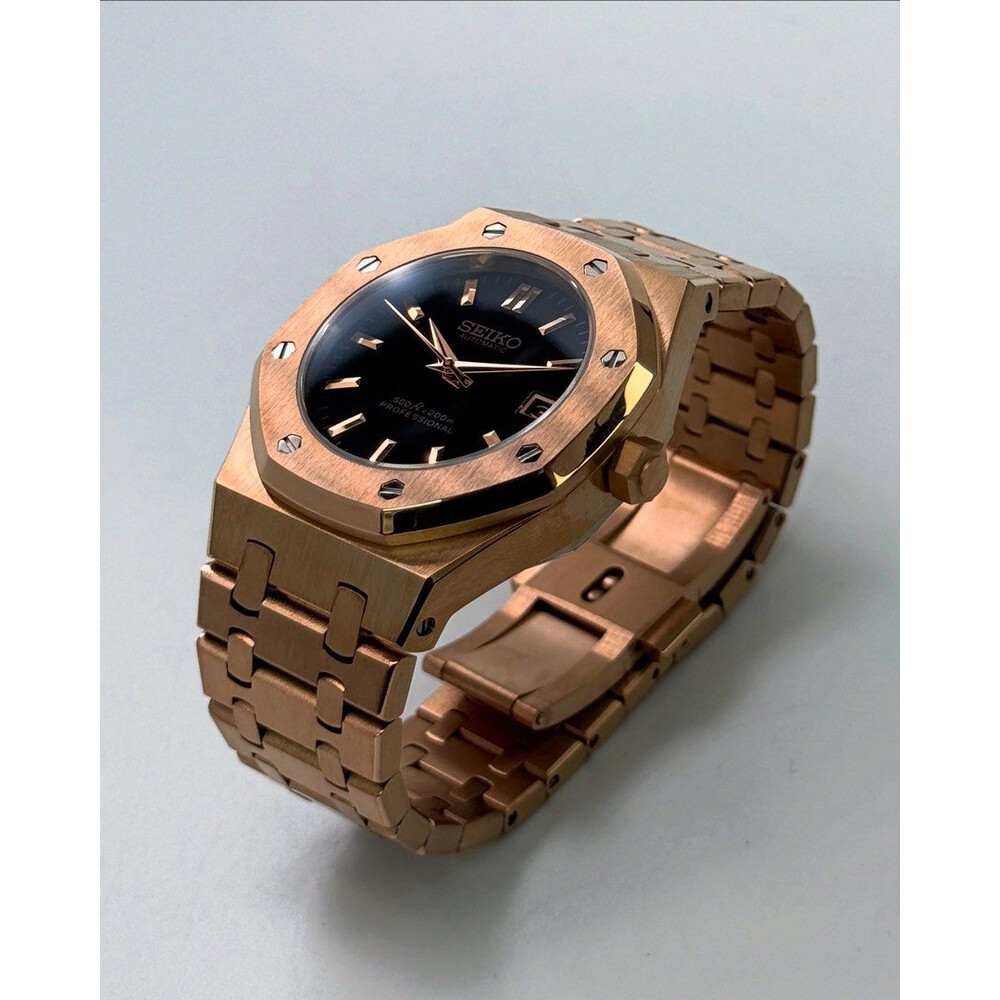 Custom Seiko Mod • Matte Black Rose Gold AP Royal Oak • 39mm